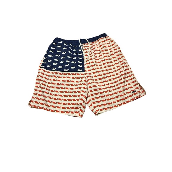 Vineyard Vines Other - Vineyard Vines Mesh Lined Swim Trunks AOP  Red White Blue Whale Print Mens‎ L